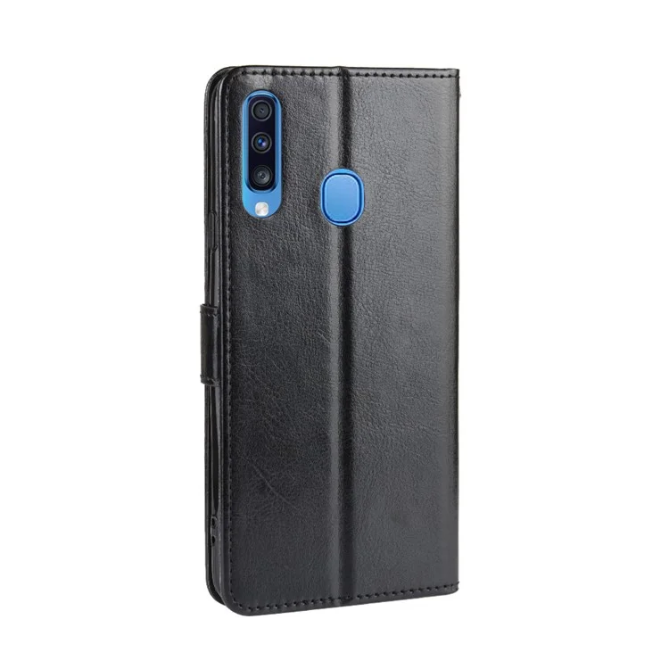 Crazy Horse Skin Wallet Leder Schutzschutz Mit Stand Für Samsung Galaxy A20s - Schwarz