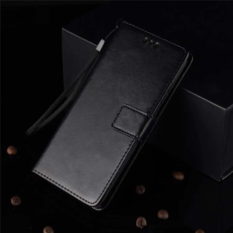 Crazy Horse Skin Wallet Leather Protective Cover with Stand for Samsung Galaxy A20s - Black