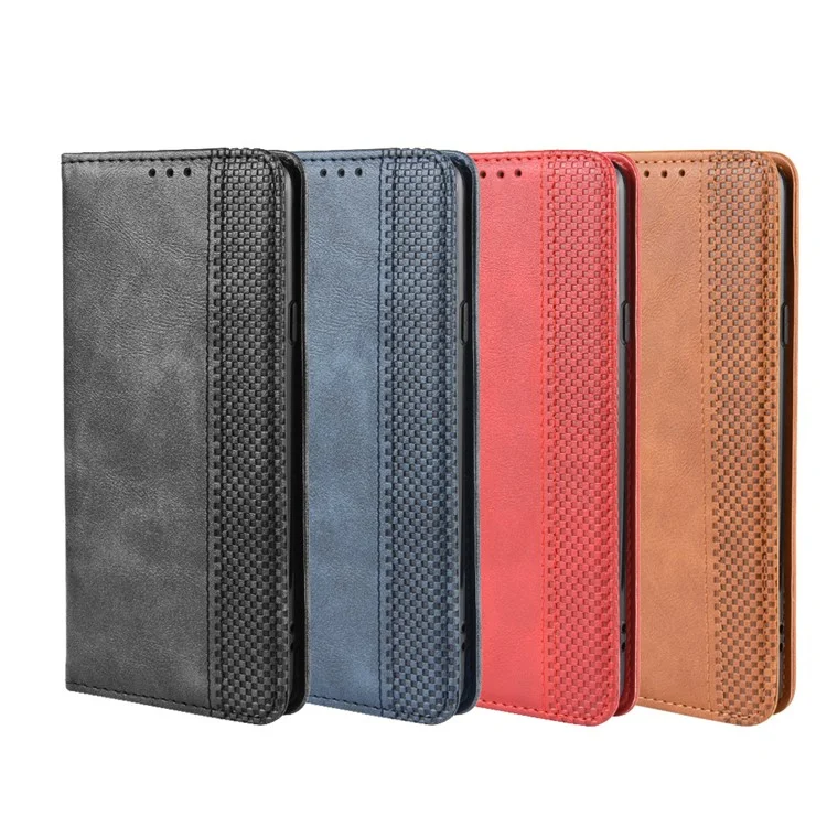 Retro-Stil PU-Leder Portemonnaie Ständer Handy-Cover Hülle für Samsung Galaxy A20s - Schwarz