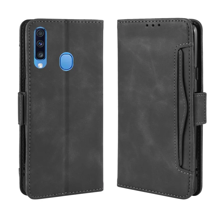 PU Leather Phone Case Covering Shell for Samsung Galaxy A20s - Black