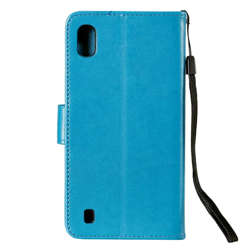 Imprint Sakura Cat Leather Wallet Case for Samsung Galaxy A10/M10 - Blue