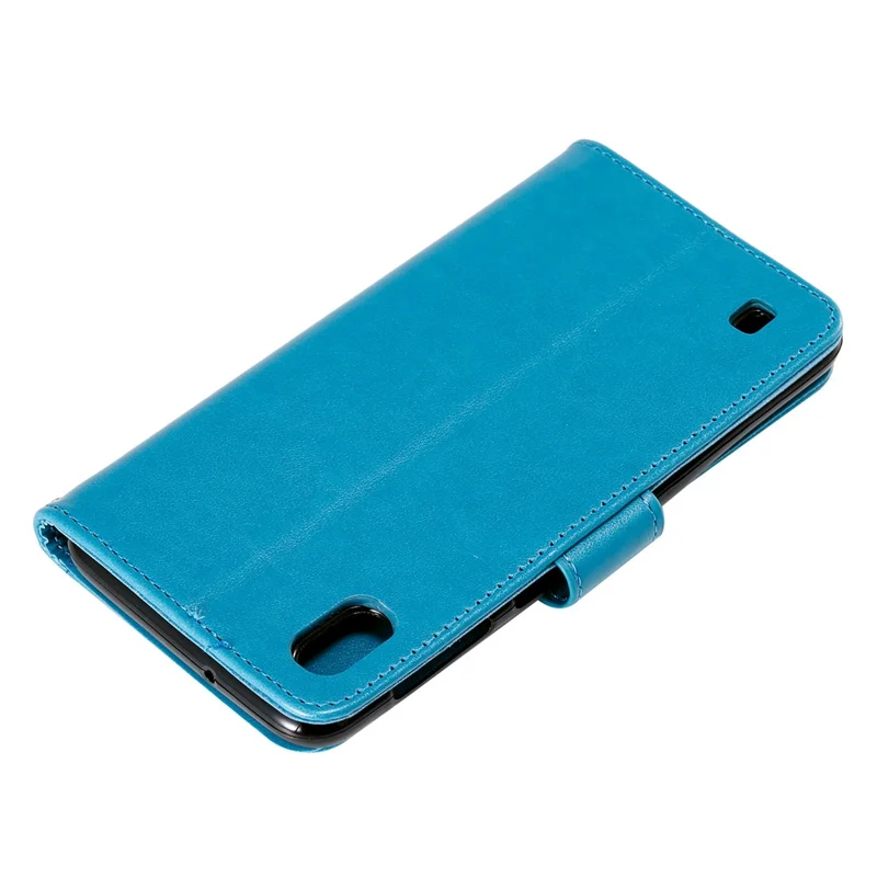 Imprint Sakura Cat Leather Wallet Case for Samsung Galaxy A10/M10 - Blue