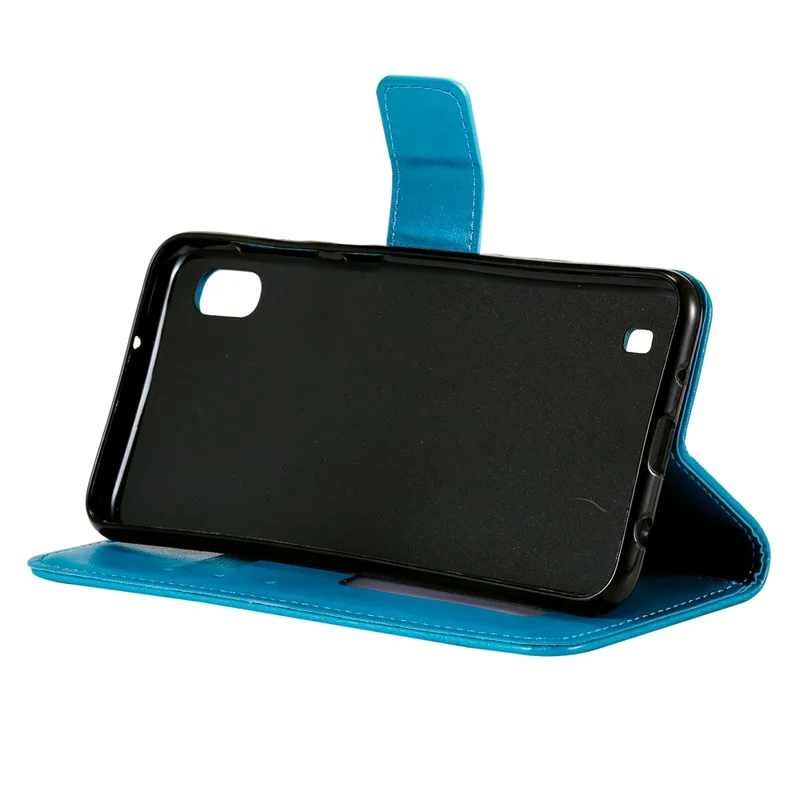 Imprint Sakura Cat Leather Wallet Case for Samsung Galaxy A10/M10 - Blue