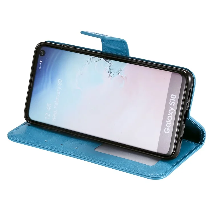 Empreinte Sakura Cat en Cuir en Cuir Case de Support Pour Samsung Galaxy S10 - Bleu