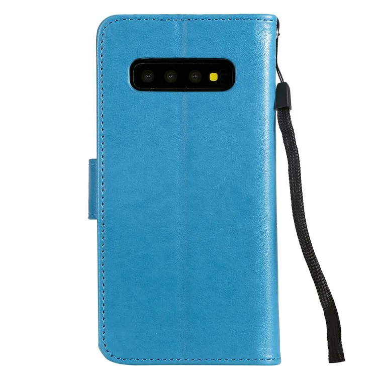 Empreinte Sakura Cat en Cuir en Cuir Case de Support Pour Samsung Galaxy S10 - Bleu