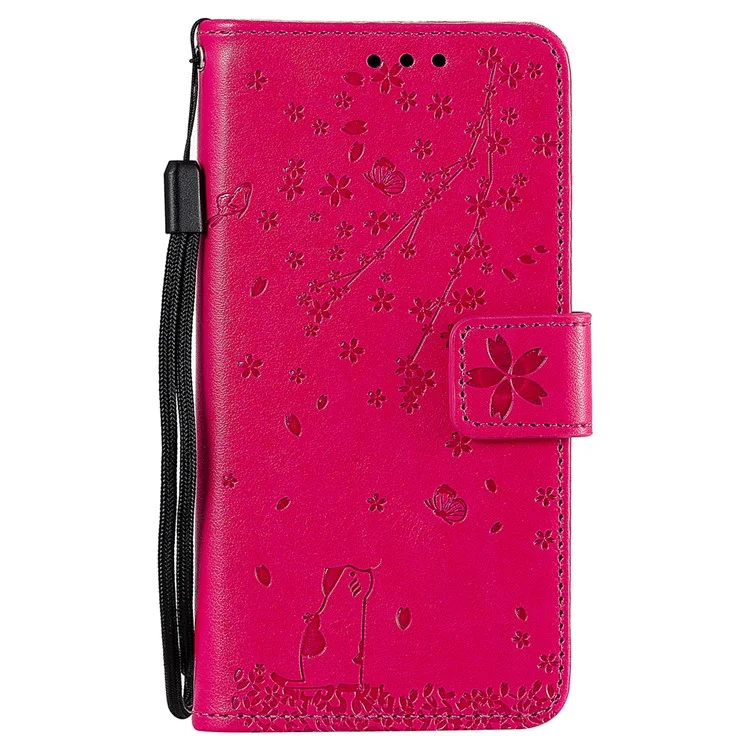 Impresión Sakura Cat PU Billet de Cuero Para Samsung Galaxy J5 Pro (2017) / J5 (2017) / J530 - Rosa