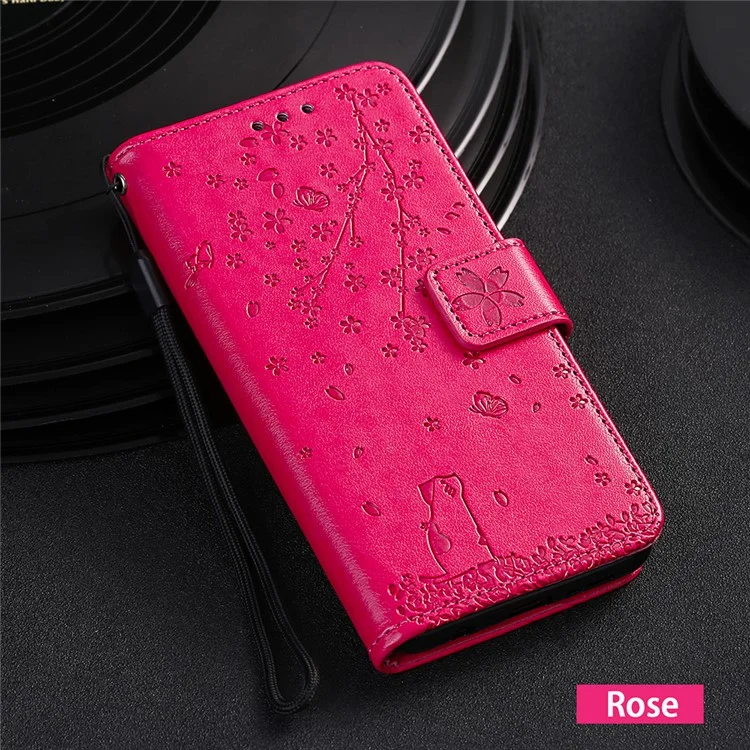 Empreinte Sakura Cat pu le Cuir Portefeuille Pour Samsung Galaxy J5 Pro (2017) / J5 (2017) / J530 - Rose