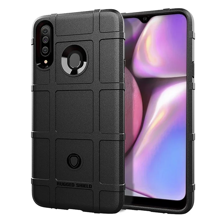 Anti-Schock-Quadratraster-Textur-Schild TPU-Hülle für Samsung Galaxy A20s - Schwarz