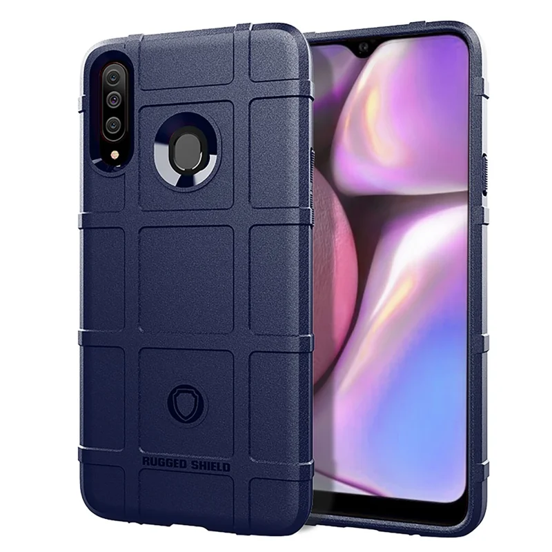 غطاء واقي من مادة TPU بنمط شبكي مربع مقاوم للصدمات لهاتف Samsung Galaxy A20s - أزرق داكن