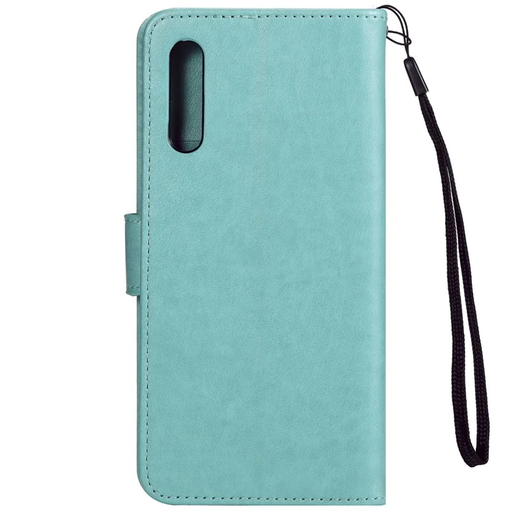 Imprint Sakura Cat Leather Cover for Samsung Galaxy A50 / A30s / A50s - Cyan