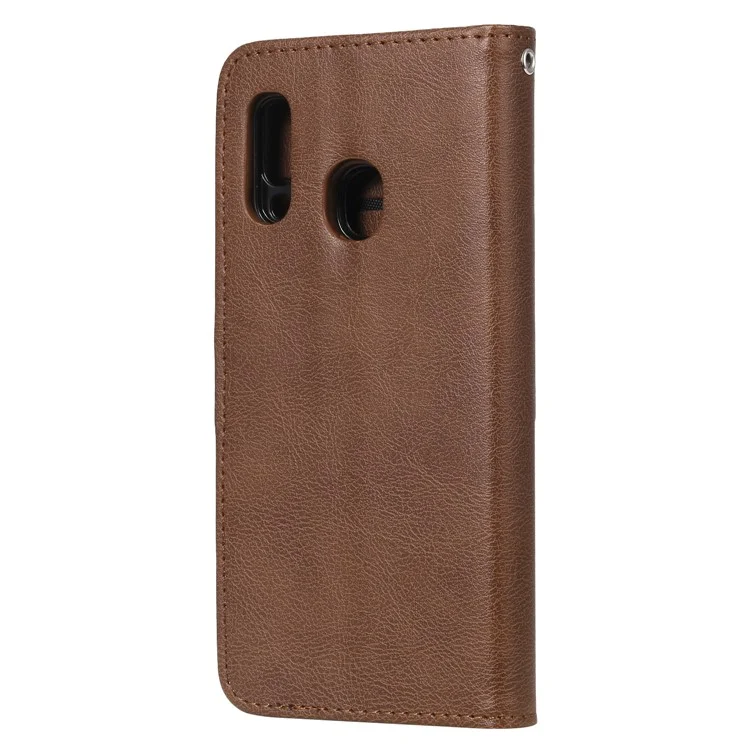 Magnétique KT Leath Series-3 Détachable Case de Support en Cuir de Portefeuille 2-en-1 Pour Samsung Galaxy A20e - Brun