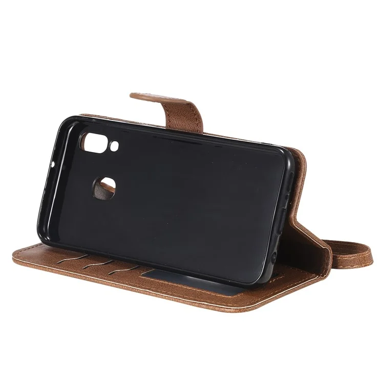 Magnétique KT Leath Series-3 Détachable Case de Support en Cuir de Portefeuille 2-en-1 Pour Samsung Galaxy A20e - Brun