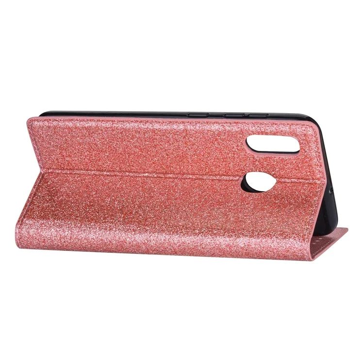Soporte de polvo de destello Funda de tarjeta de cuero para Samsung Galaxy A20e - Oro rosa