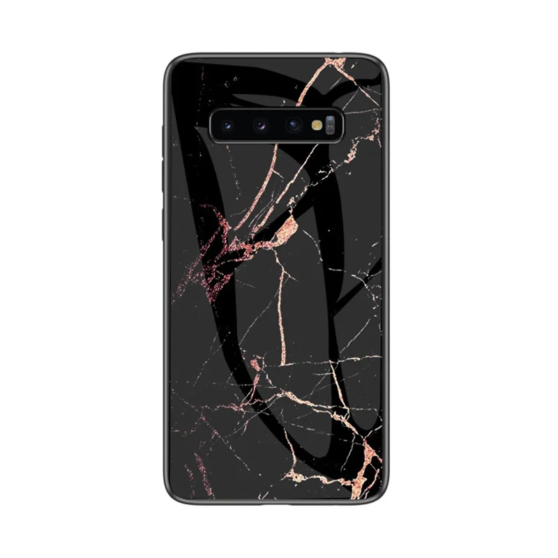 Marble Pattern Tempered Glass Back Phone Hybrid Case Shell for Samsung Galaxy S10 5G - Gold