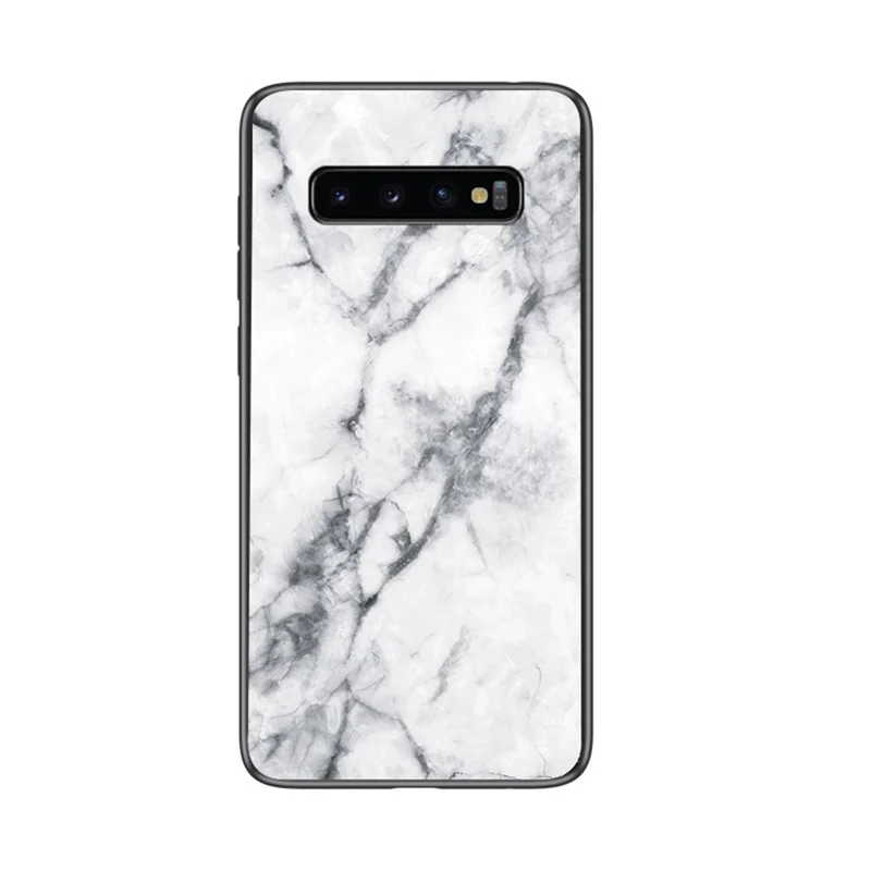 Marble Pattern Tempered Glass Back Phone Hybrid Case Shell for Samsung Galaxy S10 5G - White