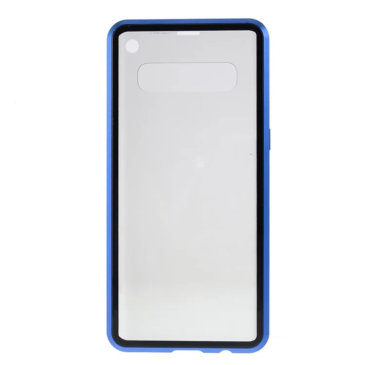 Cadre métallique d'installation magnétique anti-espion + Étui de protection en verre trempé [sans déverrouillage par empreinte digitale] pour Samsung Galaxy S10 - Bleu