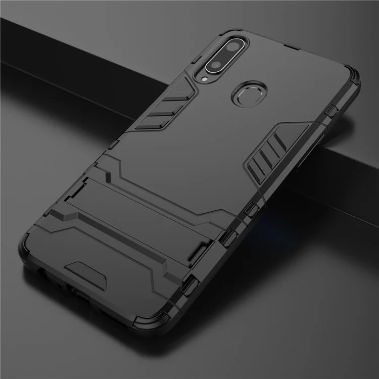 Caixa de Casca Híbrida de Plástico + TPU Com Kickstand Para Samsung Galaxy A20s - Preto