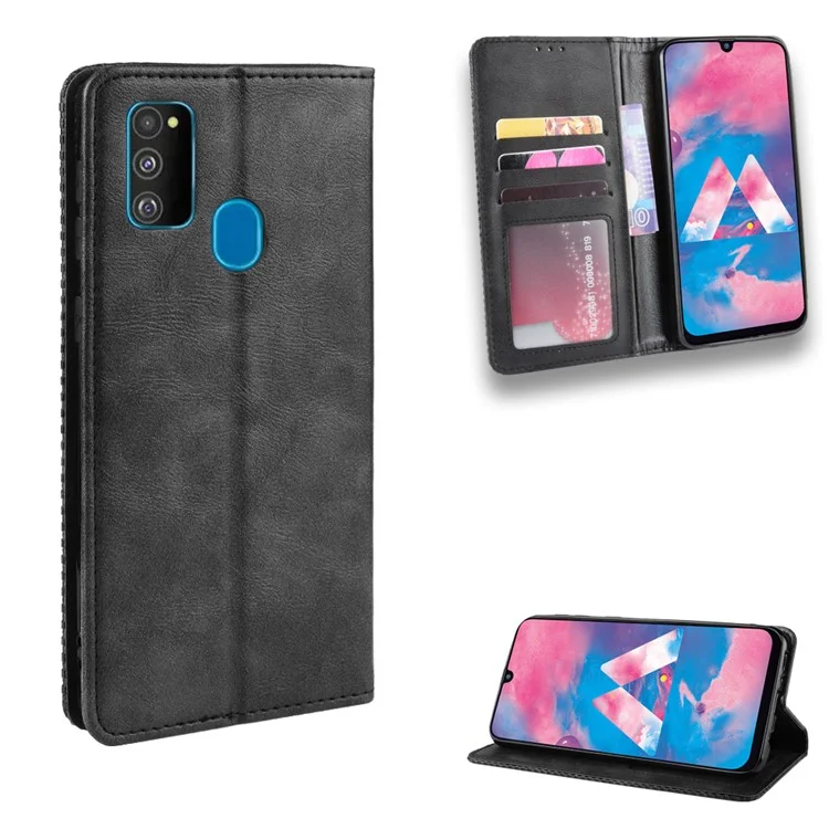 Cassa In Cuoio Auto-assorbito In Stile Retrò Per Samsung Galaxy M30S / M2 - Nero
