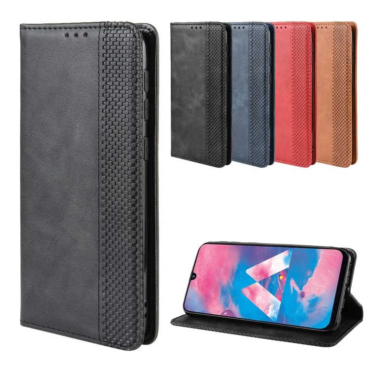 Cassa In Cuoio Auto-assorbito In Stile Retrò Per Samsung Galaxy M30S / M2 - Nero