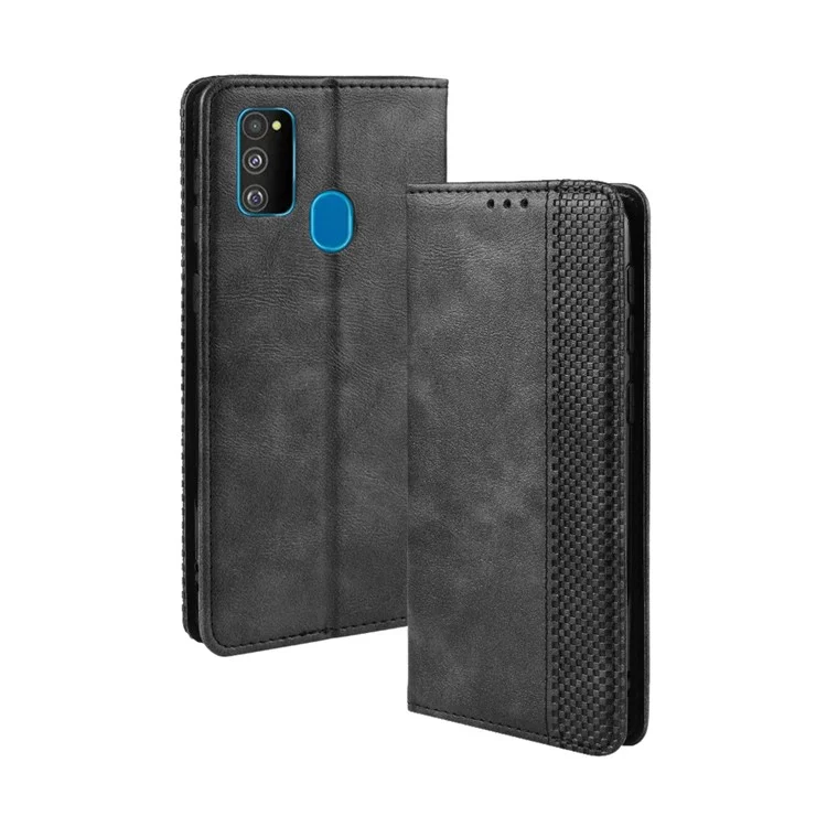 Cassa In Cuoio Auto-assorbito In Stile Retrò Per Samsung Galaxy M30S / M2 - Nero