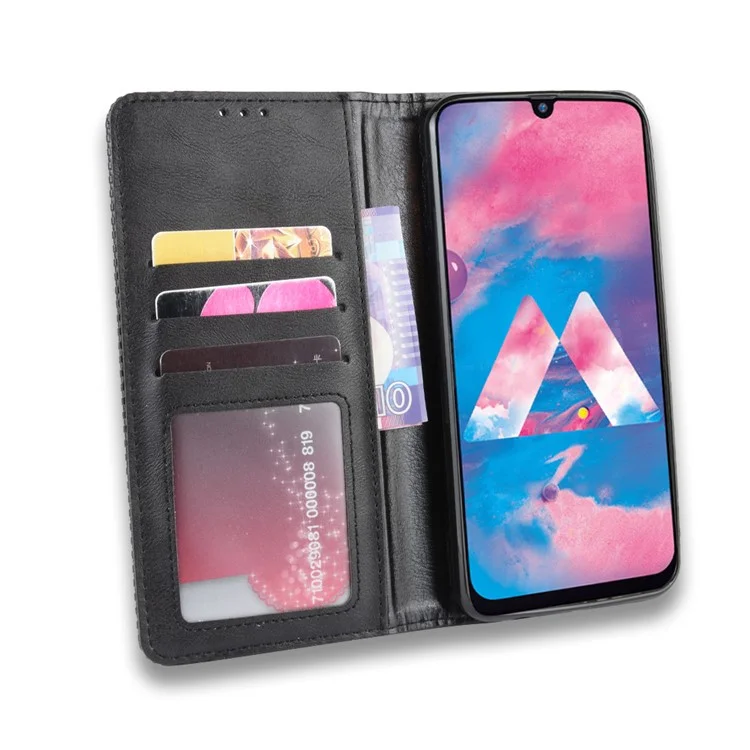 Cassa In Cuoio Auto-assorbito In Stile Retrò Per Samsung Galaxy M30S / M2 - Nero