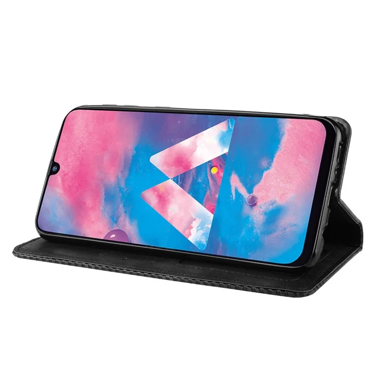 Cassa In Cuoio Auto-assorbito In Stile Retrò Per Samsung Galaxy M30S / M2 - Nero