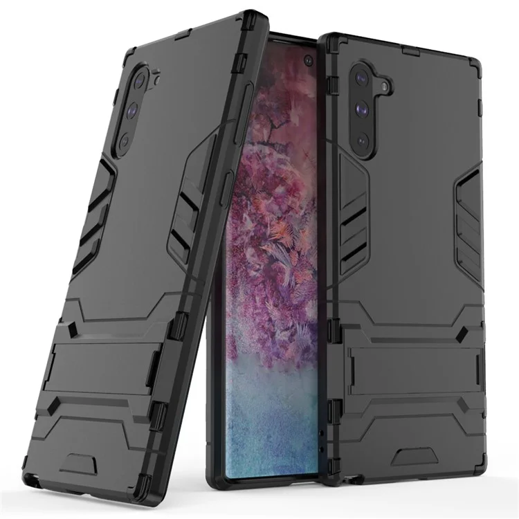 Kunststoff + TPU -kombination Mit Kickstand Für Samsung Galaxy Note 10 5g / Anmerkung 10 - Schwarz