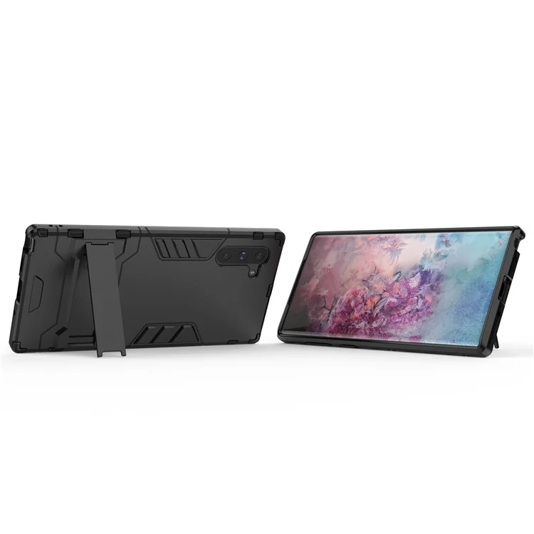 Kunststoff + TPU -kombination Mit Kickstand Für Samsung Galaxy Note 10 5g / Anmerkung 10 - Schwarz