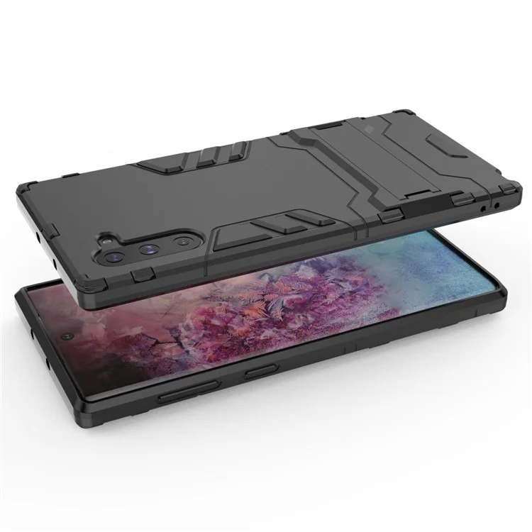 Caixa Combinada de Plástico + TPU Com Kickstand Para Samsung Galaxy Note 10 5G / Nota 10 - Preto