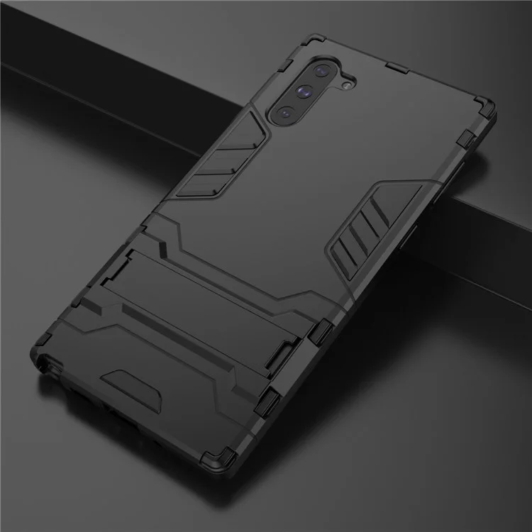Kunststoff + TPU -kombination Mit Kickstand Für Samsung Galaxy Note 10 5g / Anmerkung 10 - Schwarz