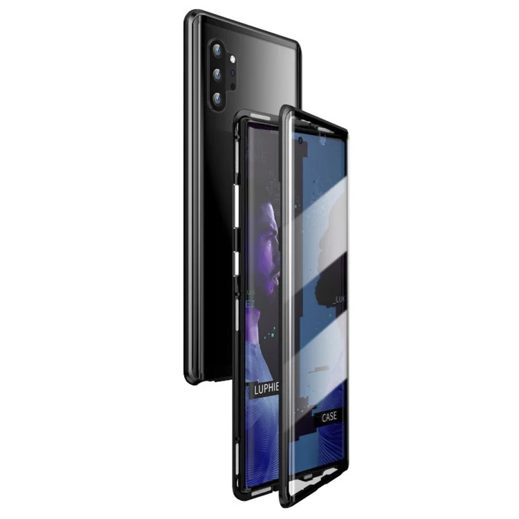 Cadre métallique d'installation magnétique + Coque de protection tout côté en verre trempé [Non compatible avec le déverrouillage par empreinte digitale] pour Samsung Galaxy Note 10 Plus/Note 10 Plus 5G - Noir