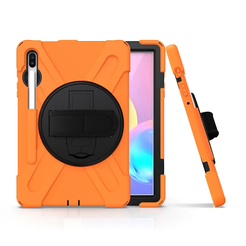 X-Shape PC + TPU Combo Case with Hand Strap Kickstand for Samsung Galaxy Tab S6 SM-T860 (Wi-Fi)/T865 (LTE) - Orange