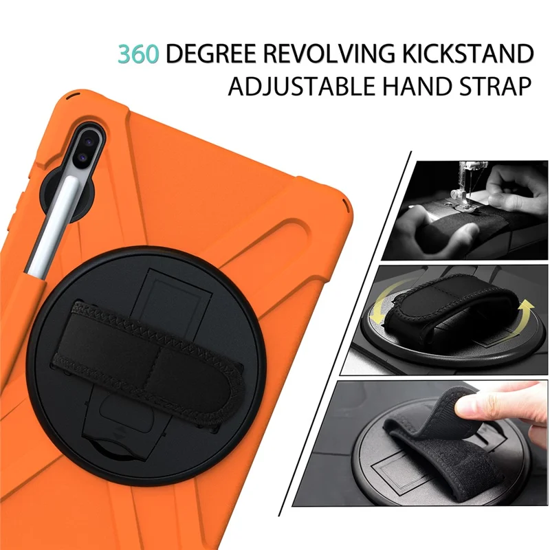X-Shape PC + TPU Combo Case with Hand Strap Kickstand for Samsung Galaxy Tab S6 SM-T860 (Wi-Fi)/T865 (LTE) - Orange