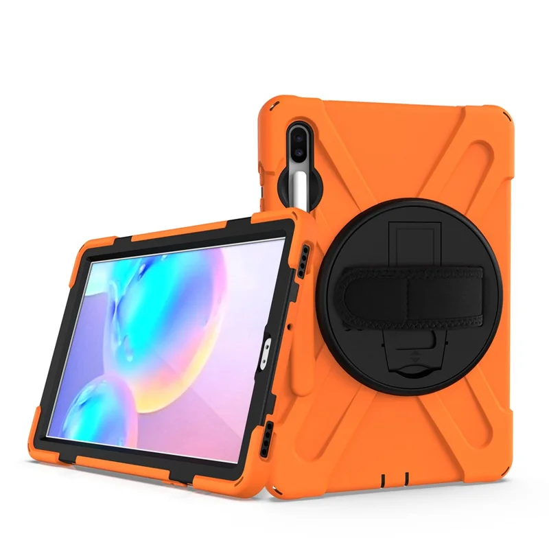 X-Shape PC + TPU Combo Case with Hand Strap Kickstand for Samsung Galaxy Tab S6 SM-T860 (Wi-Fi)/T865 (LTE) - Orange