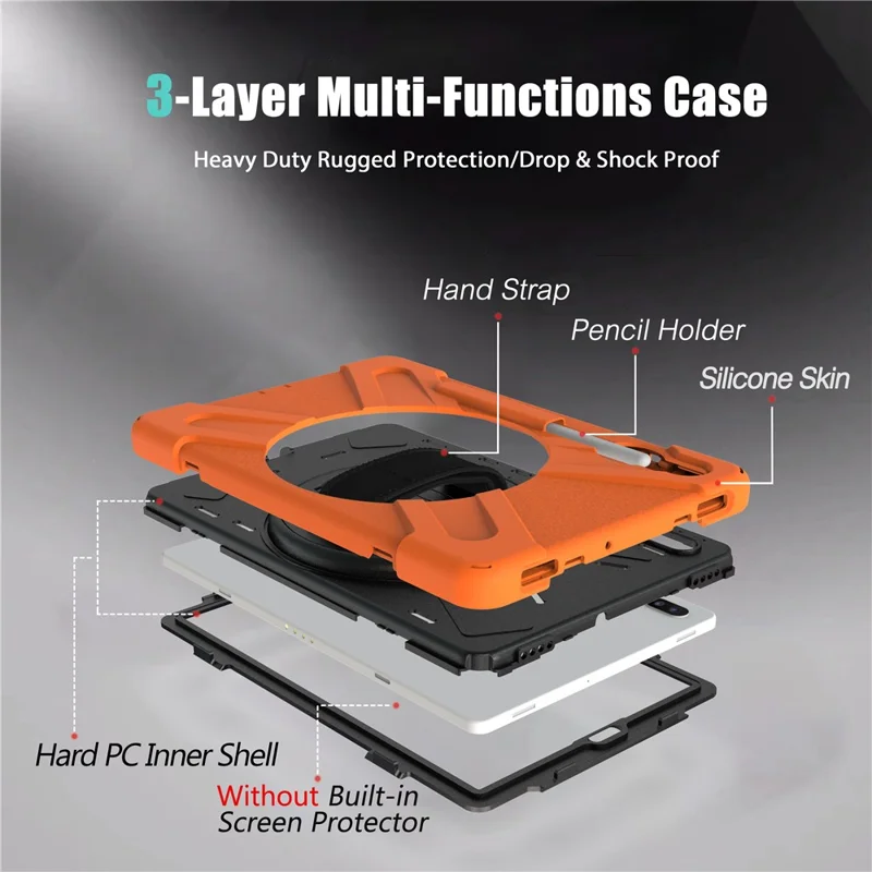 X-Shape PC + TPU Combo Case with Hand Strap Kickstand for Samsung Galaxy Tab S6 SM-T860 (Wi-Fi)/T865 (LTE) - Orange