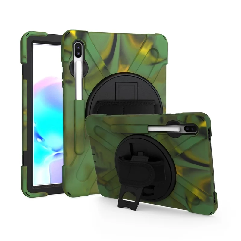 X-Shape PC + TPU Combo Case with Hand Strap Kickstand for Samsung Galaxy Tab S6 SM-T860 (Wi-Fi)/T865 (LTE) - Camouflage