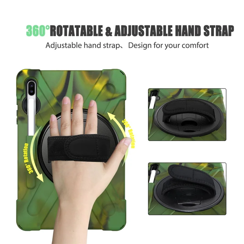X-Shape PC + TPU Combo Case with Hand Strap Kickstand for Samsung Galaxy Tab S6 SM-T860 (Wi-Fi)/T865 (LTE) - Camouflage