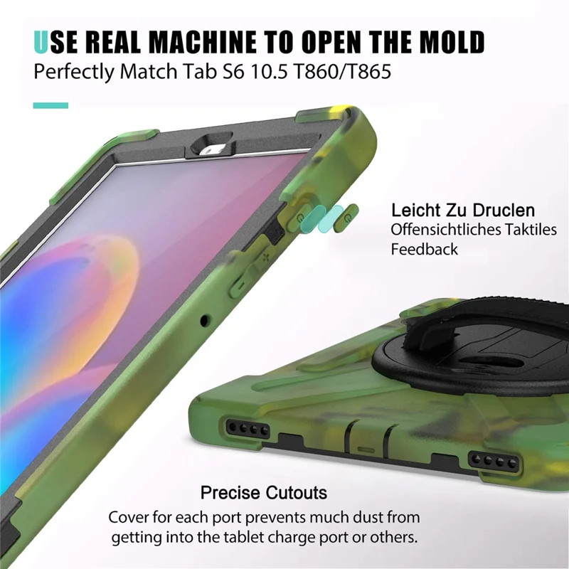 X-Shape PC + TPU Combo Case with Hand Strap Kickstand for Samsung Galaxy Tab S6 SM-T860 (Wi-Fi)/T865 (LTE) - Camouflage