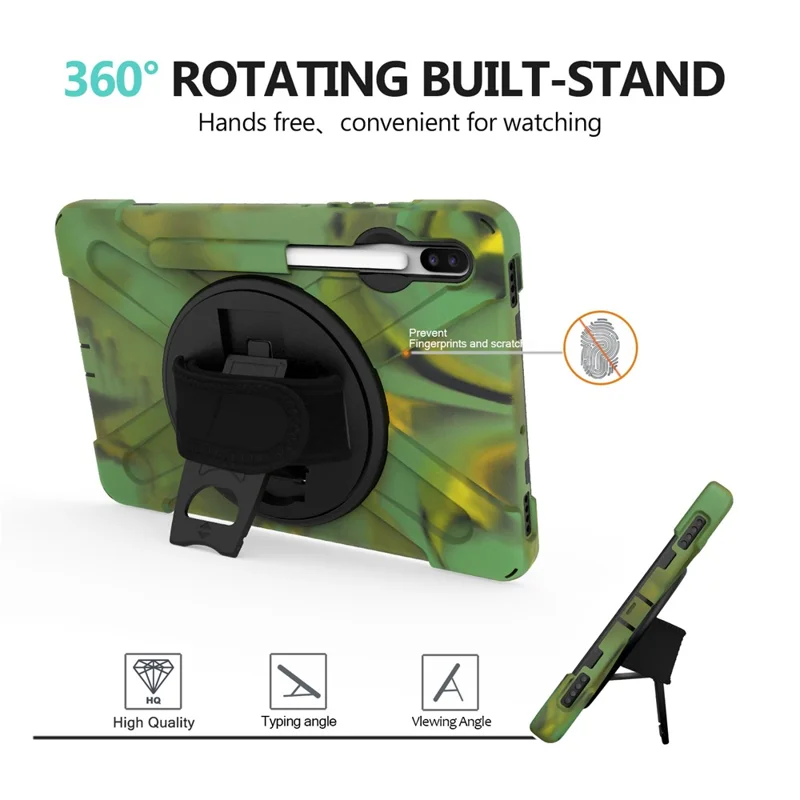 X-Shape PC + TPU Combo Case with Hand Strap Kickstand for Samsung Galaxy Tab S6 SM-T860 (Wi-Fi)/T865 (LTE) - Camouflage