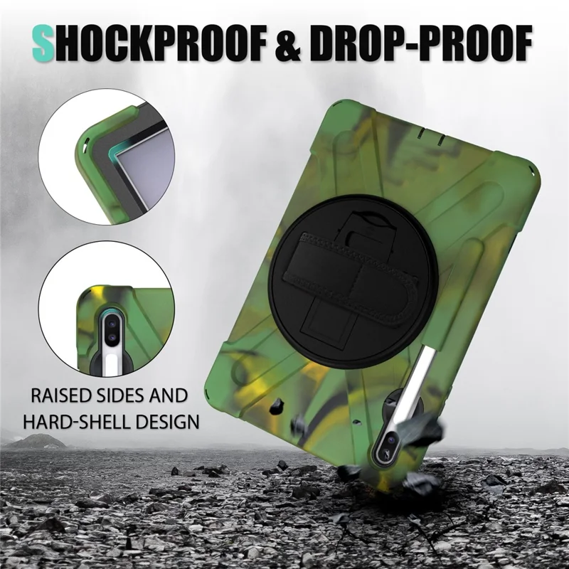 X-Shape PC + TPU Combo Case with Hand Strap Kickstand for Samsung Galaxy Tab S6 SM-T860 (Wi-Fi)/T865 (LTE) - Camouflage