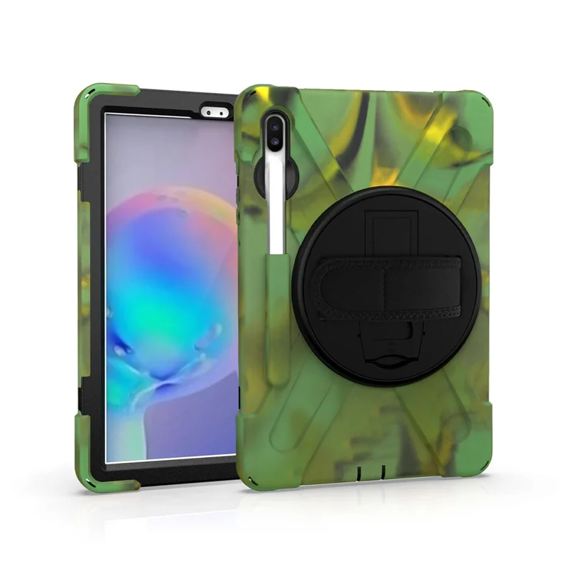 X-Shape PC + TPU Combo Case with Hand Strap Kickstand for Samsung Galaxy Tab S6 SM-T860 (Wi-Fi)/T865 (LTE) - Camouflage