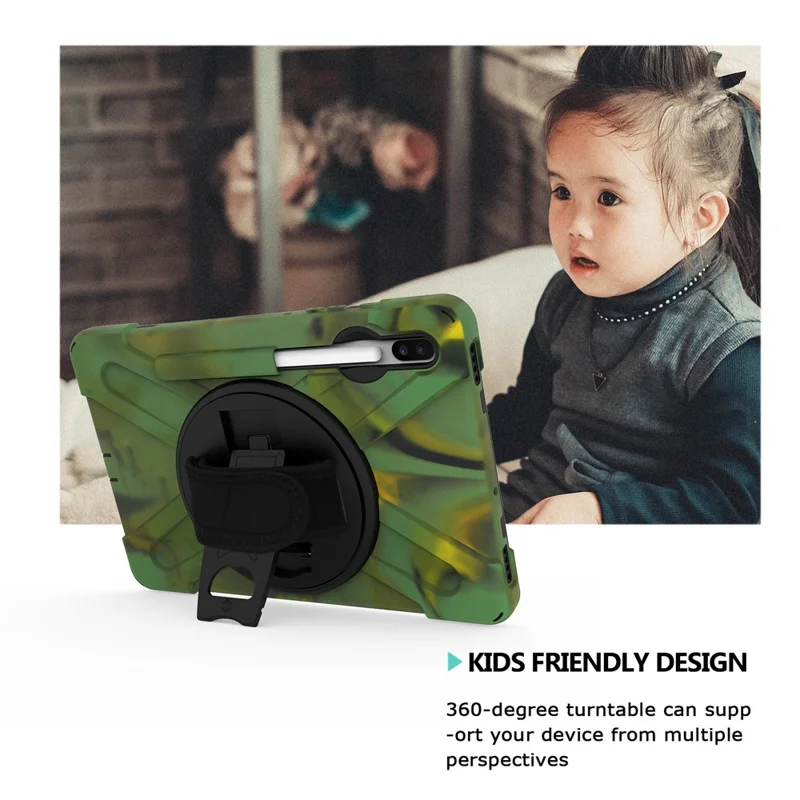 X-Shape PC + TPU Combo Case with Hand Strap Kickstand for Samsung Galaxy Tab S6 SM-T860 (Wi-Fi)/T865 (LTE) - Camouflage