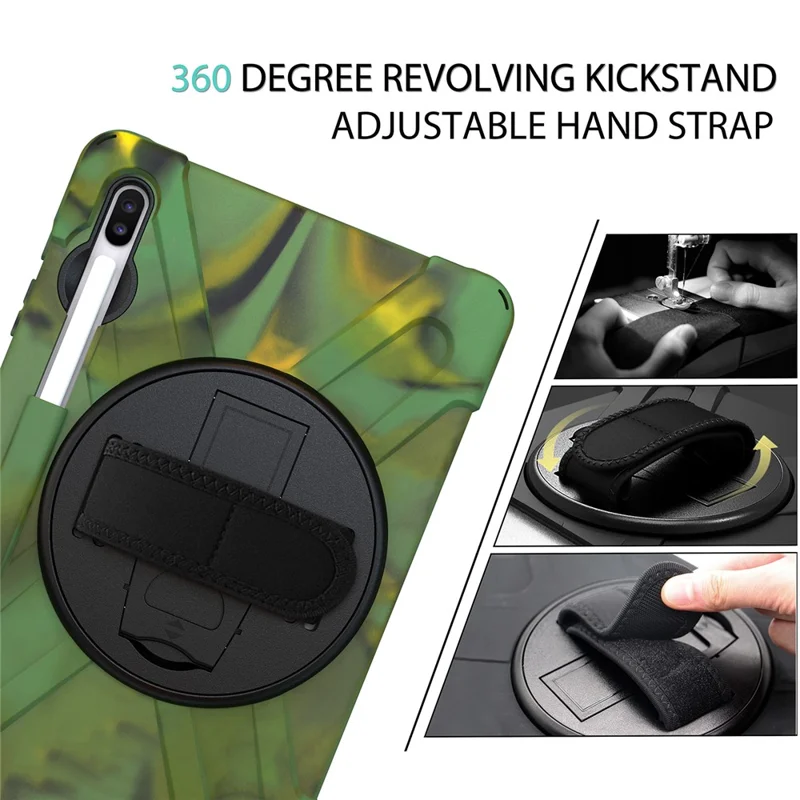 X-Shape PC + TPU Combo Case with Hand Strap Kickstand for Samsung Galaxy Tab S6 SM-T860 (Wi-Fi)/T865 (LTE) - Camouflage