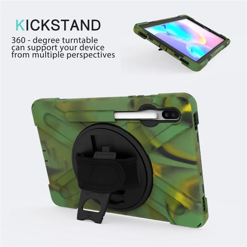 X-Shape PC + TPU Combo Case with Hand Strap Kickstand for Samsung Galaxy Tab S6 SM-T860 (Wi-Fi)/T865 (LTE) - Camouflage