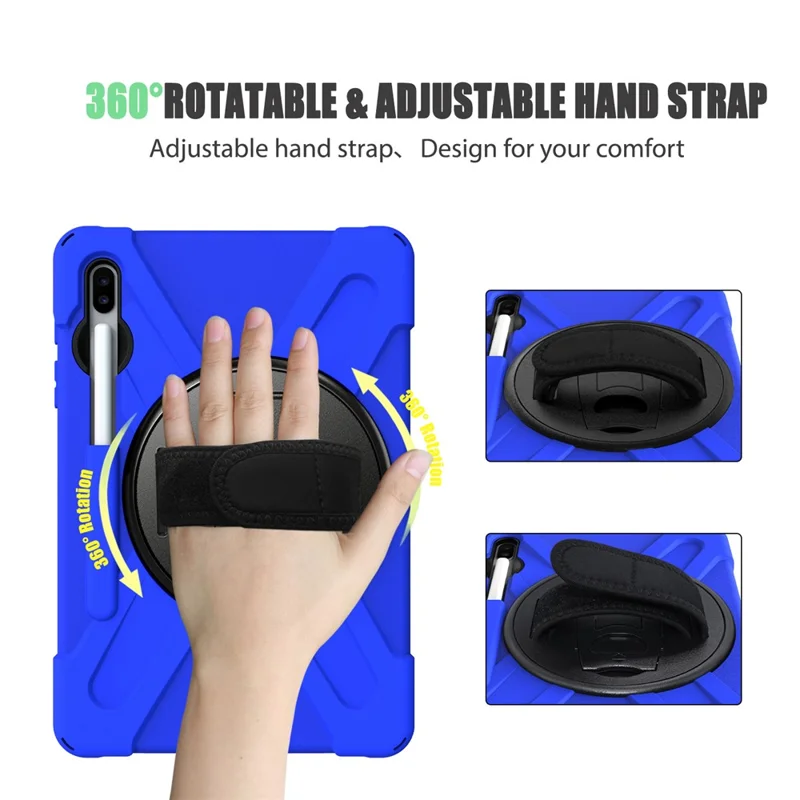 X-Shape PC + TPU Combo Case with Hand Strap Kickstand for Samsung Galaxy Tab S6 SM-T860 (Wi-Fi)/T865 (LTE) - Blue