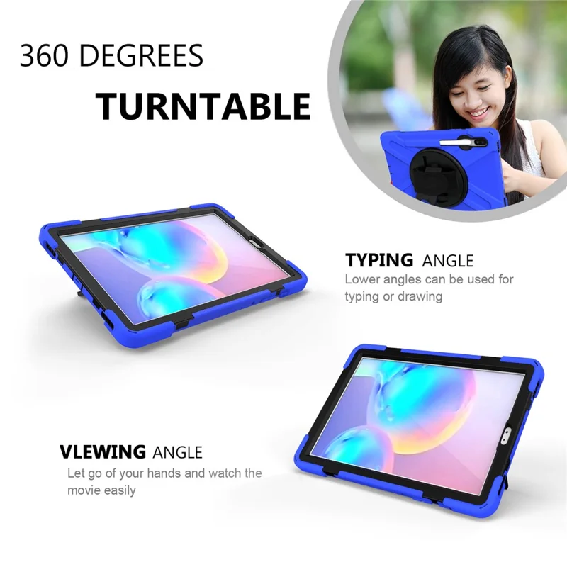 X-Shape PC + TPU Combo Case with Hand Strap Kickstand for Samsung Galaxy Tab S6 SM-T860 (Wi-Fi)/T865 (LTE) - Blue