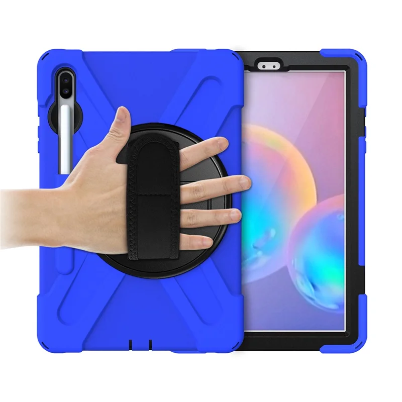 X-Shape PC + TPU Combo Case with Hand Strap Kickstand for Samsung Galaxy Tab S6 SM-T860 (Wi-Fi)/T865 (LTE) - Blue