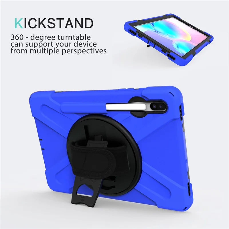 X-Shape PC + TPU Combo Case with Hand Strap Kickstand for Samsung Galaxy Tab S6 SM-T860 (Wi-Fi)/T865 (LTE) - Blue
