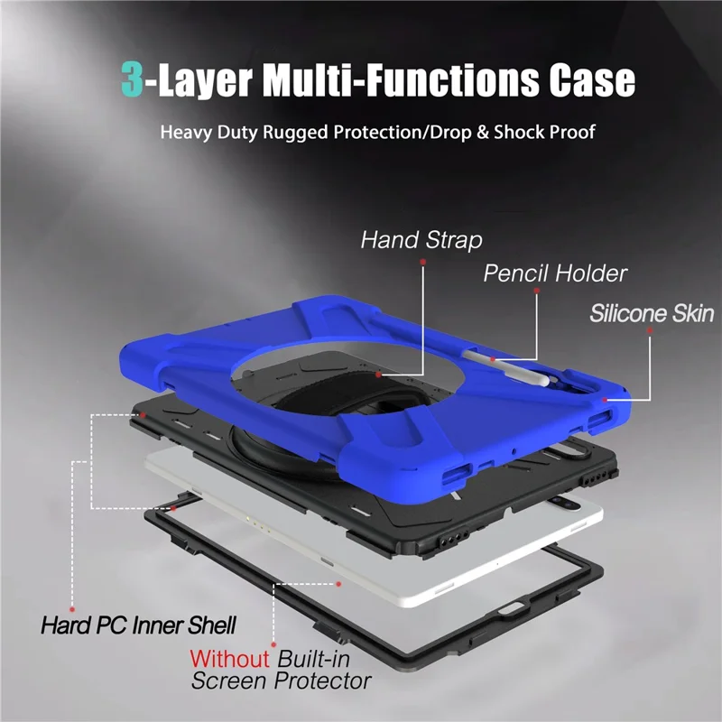 X-Shape PC + TPU Combo Case with Hand Strap Kickstand for Samsung Galaxy Tab S6 SM-T860 (Wi-Fi)/T865 (LTE) - Blue