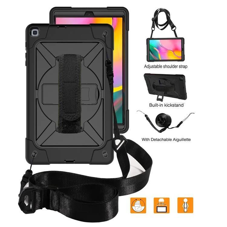 Sangle à Main Pivot à 360 ° PC PC Silicone Combo Coque de Tablette Avec Bandoulière Pour Samsung Galaxy Tab A 10.1 (2019) SM-T510 (wi-fi) / Sm-t515 (LTE) - le Noir